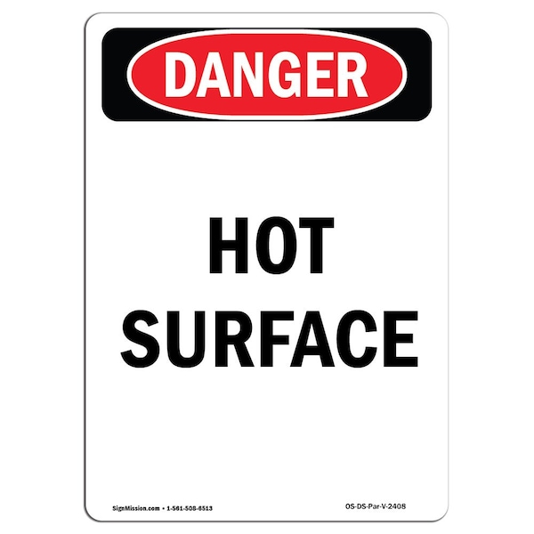 Signmission OSHA Danger Sign, Hot Surface, 7in X 5in Decal, 5" W, 7" H, Portrait, Hot Surface OS-DS-D-57-V-2408 - main